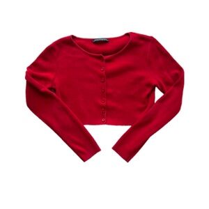 Brandy Melville Vibrant Red Cropped Button-Up Cardigan